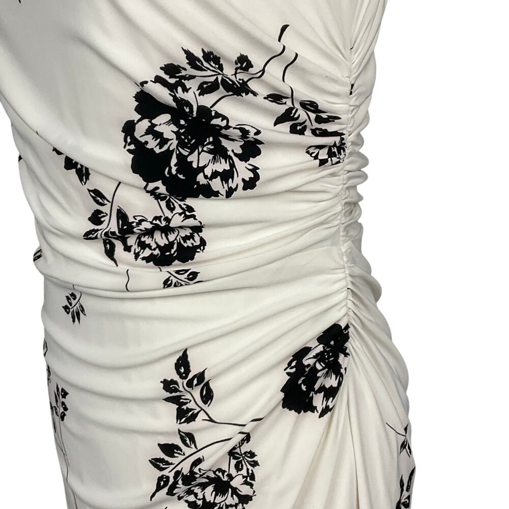 LAUREN RALPH LAUREN Dress Ruched Sleeveless White Black Floral Print sz 6 8P - Picture 4 of 16